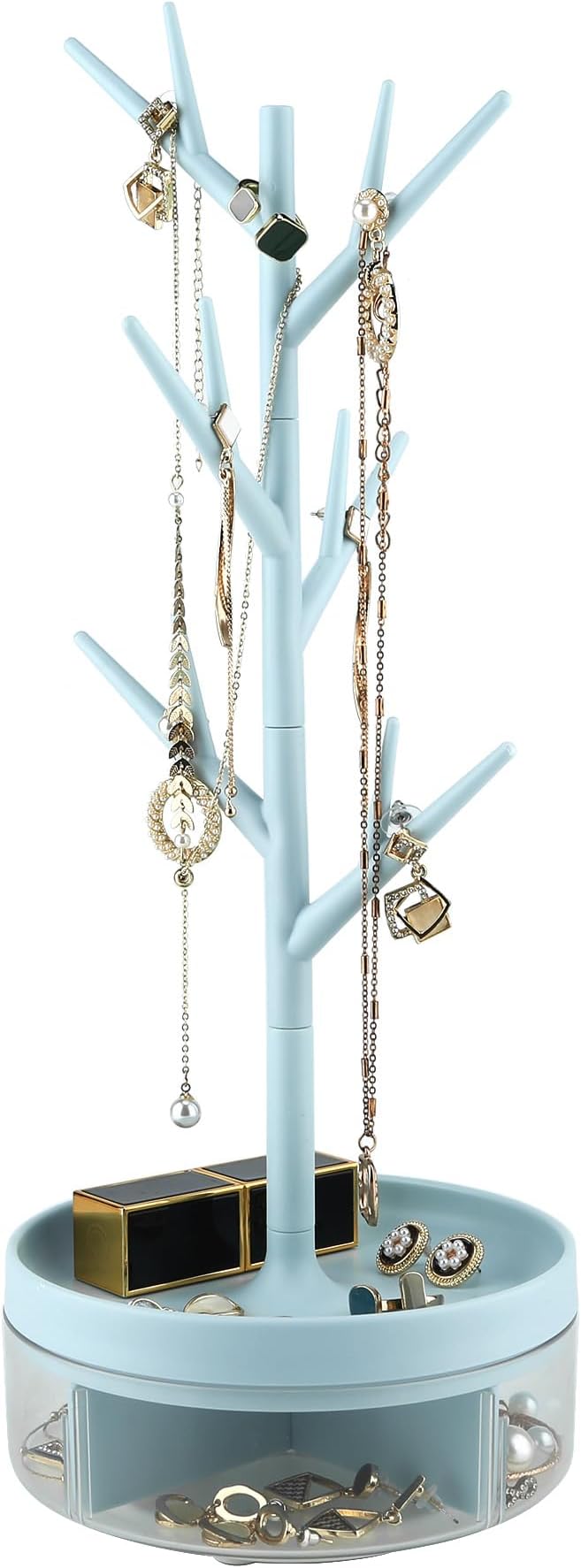 Branch Jewelry Rack With Rotatable Base and Storage Box Tree Tower Rack Hanging Organizer for Ring Earrings Necklace Bracelet,Suitable for living rooms, bathrooms,offices,etc.