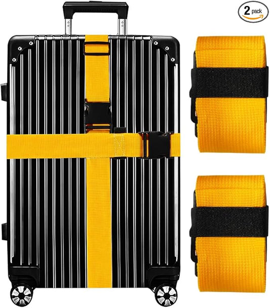 Luggage Straps for Suitcases TSA Approved - 2 Pack Bright Personalized Luggage Belt Strap for Suitcase/Carry-On Bag Luggage Accessories for Travel (Yellow)