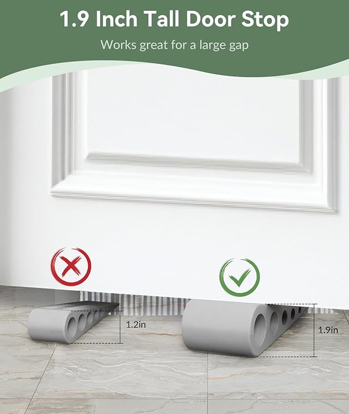 1.9 Inches Heavy Duty Door Stopper, 3 Pack Rubber Door Stop, Door Stoppers for Bottom of Door, Large Door Stopper Wedge for Home Office School (Grey)