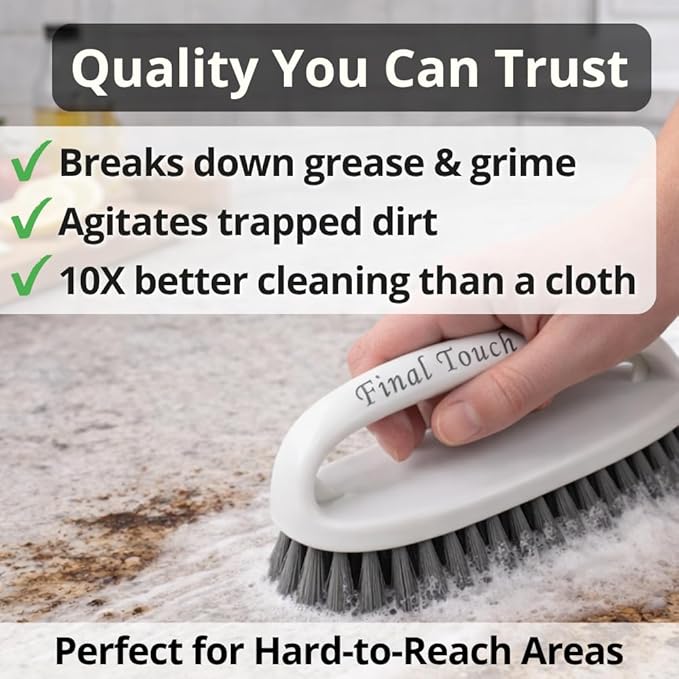 Scrub Brush, Soft-Medium Bristle Scrub Brush with Handle – All-Purpose Cleaning Brushes for Kitchen, Bathroom, Shower, Tile, Grout, Sink & Floor – Durable Household Scrubber by Final Touch (3-Pack)