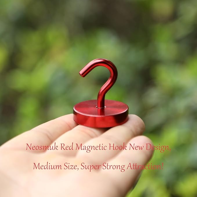 Neosmuk Magnetic Hooks, Cruise Ship Essentials, 120lb+ Heavy Duty Magnetic Hooks for Cruise Cabins, Refrigerator, Grill, Hanging, and Travel | Extra Strong Must-Haves Magnet Hook,Red,Pack of 20