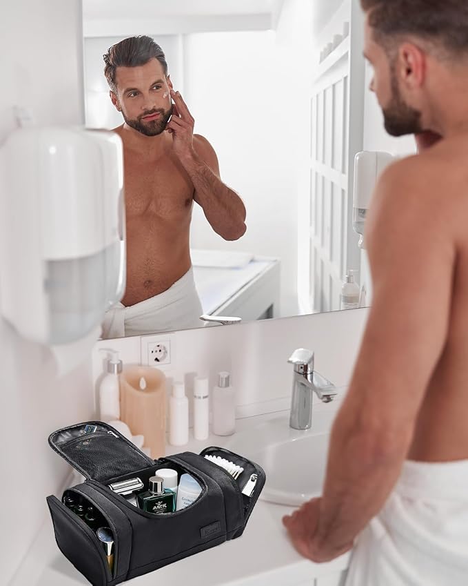 Waterproof Small Toiletry Bag for Men Women, Travel Toiletry Organizer Shaving Bag for Toiletries Accessories, Suitable Capacity Dopp Kit for Travel-Sized Essentials, Black