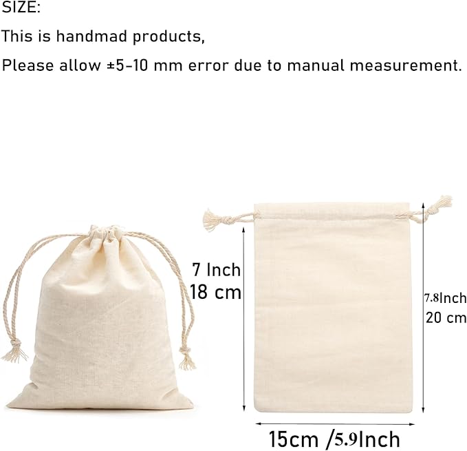 Tendwarm 20 Pack 5.9x7.8 Inches Cotton Drawstring Bags Reusable Muslin Sachet Bag for Party Wedding Storage Home Supplies