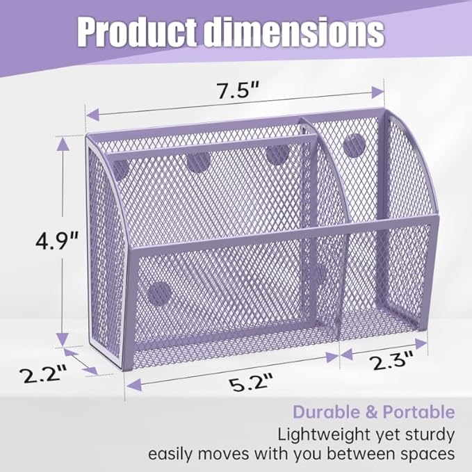 YINGHUA Strong Magnetic Pen Holder for Whiteboard and Refrigerator 3 Compartments Metal Mesh Organizer Space Saving Shelf for Office School Home and Locker - Purple