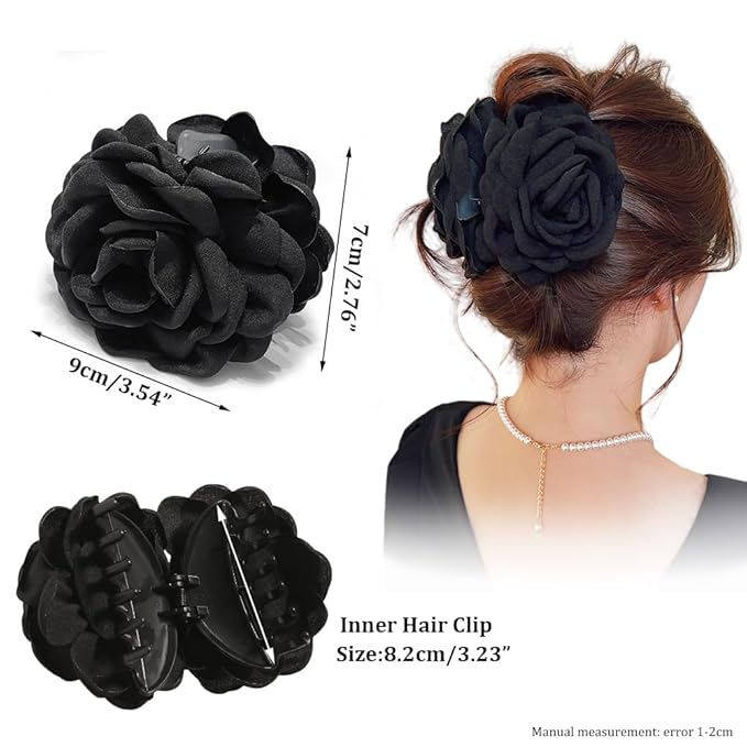 4pcs Handmade Fabric Rose Flower Hair Claw Clip for Women Girls, 3.94" Large Boho Hawaiian Floral Hairpins Barrettes for Thick Thin Hair Styling Accessories(Blue Wine Red)