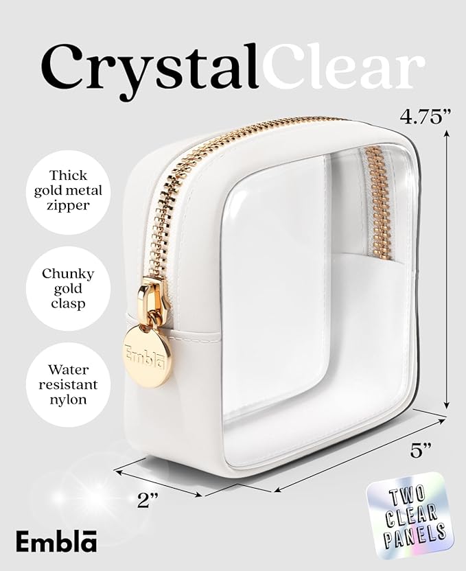 Clear Makeup Bag Zipper Pouch, Transparent Cosmetic Case Organizer, TSA Approved Travel Toiletry Case, Travel Accessories Essentials Makeup Tote for Women, Mini Cute Make up Bag for Purse - White