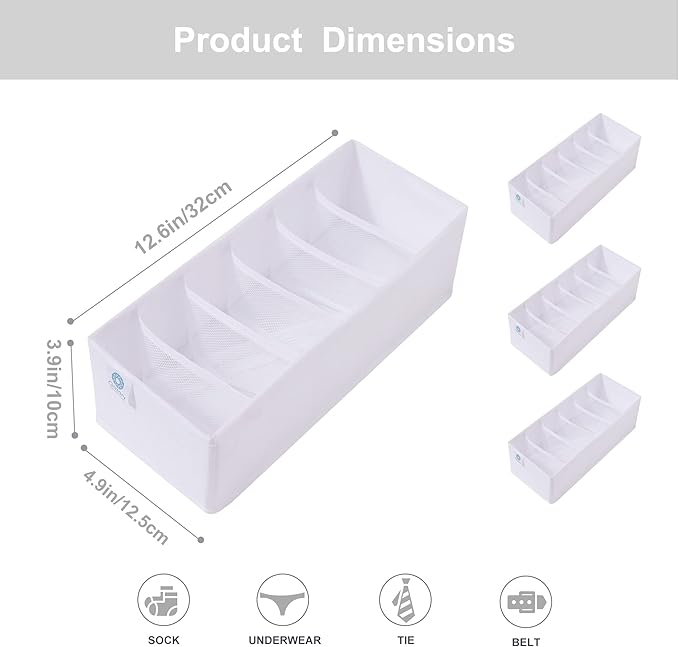 Qozary 3 Pack Sock Underwear Drawer Organizer Dividers, Collapsible Cabinet Closet Storage Boxes for Clothes, Socks, Lingerie, Underwear, Tie, Belt, Baby, Bedroom