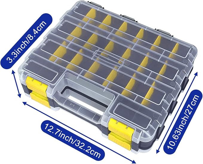 Double Side Tool Box Organizer, Hardware Storage Box, Portable Small Parts Organizer with Removable Plastic Dividers for Screws, Nuts, Nails, Bolts, Yellow
