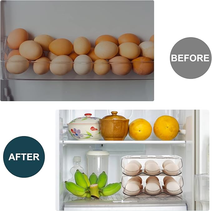 Egg Holder for Fridge, Automatically Rolling Egg Storage Container for Refrigerator, Egg Organizer for Fridge with Lid, Clear Plastic Dispenser, Tray & Box - 3 Layer