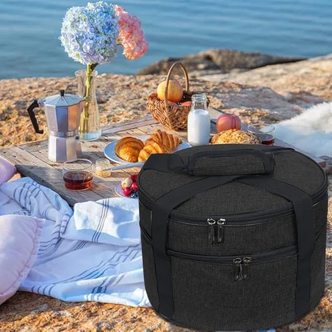 HERSENT Lunch Bag Insulated Thermal Food Carrier, Casserole Carrier,Pie Carrier, Insulated Casserole Carrier Storage Bag with Carry Handles, 2 Compartments Insulated Lunch Bag Potluck Carrier