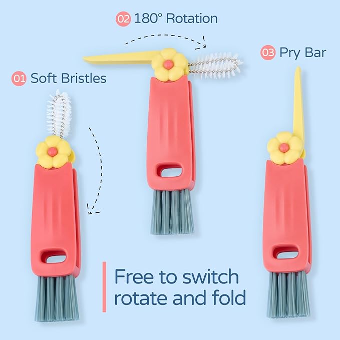 3 in 1 Bottle Gap Cleaning Brush, Multifunctional Cup Lid Gap Cleaner, Portable Crevice Cleaning Brush Set, Suitable for Household Use and Carry Outdoors, for Bottle Gap Tight Spaces Cup (Green)