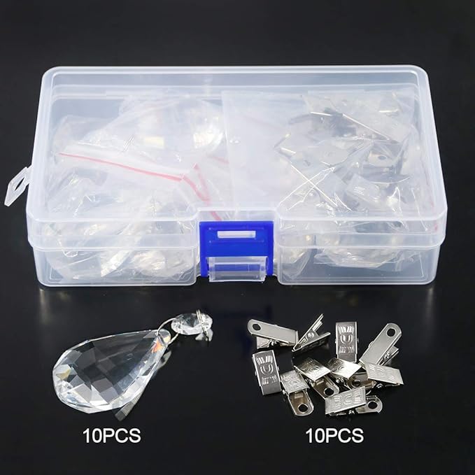 Swpeet Marquise Tablecloth Weights with 10Pcs Metal Clip Kit, Crystal Glass Teardrop Prisms Pendant for Outdoor Picnic Tables