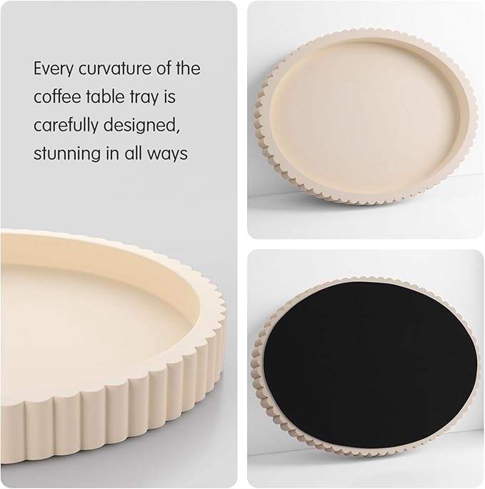 15" Modern Cream White Oval Concrete Decorative Tray for Coffee Table Decoration, Decorative Ottoman Tray for Serving and Home Decor Accent, Bandejas Decorativas Gift