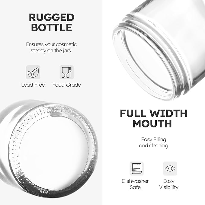 16 Pack Small Glass Jars with Lids, 4 oz Glass Containers with Plastic Woodgrain Lids & Inner Liners, Reusable Travel Containers for Creams, Makeup, Lotion, Cosmetic, Ointment