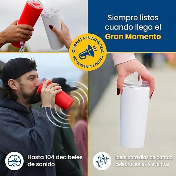 The LoudCup Blow Horn Tumbler, Cheer & Sip 2-in-1 Reusable Water Bottle with Built-In Horn for Sports Games, Tailgates, Parties & Events, BPA-Free