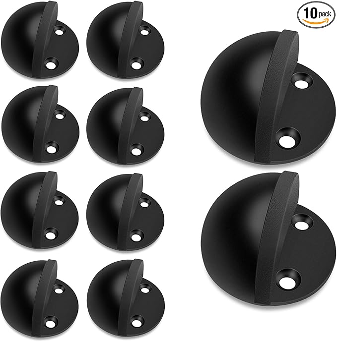 10 Pack Door Stoppers Self Adheisve Black Floor Door Stop Stainless Steel No Drill Rubber Bumper Doorstop Wall Protector, Dome Shaped