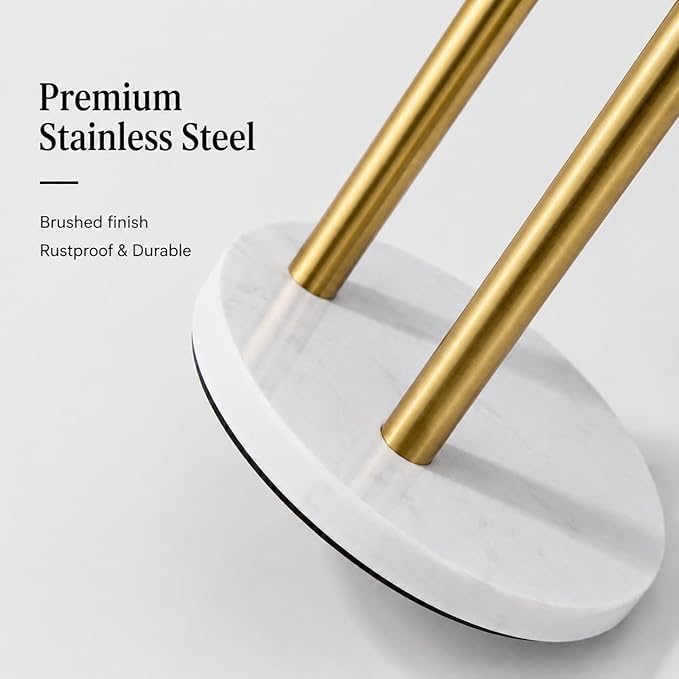 Brushed Gold Paper Towel Holder,Stainless Steel Paper Towel Holder for Kitchen Roll Organize, Standard or Jumbo-Sized Roll Paper, Countertop Roll Dispenser with Marble Base
