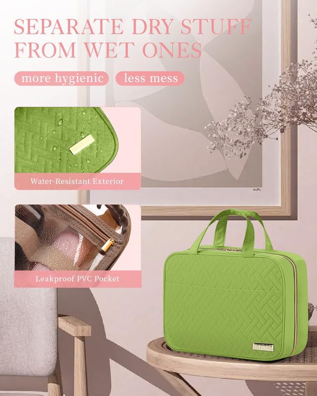 HOTOR Travel Toiletry Bag - Hanging Toiletry Bag for Women & Men, Makeup Bag/Big Compartment, Waterproof for Travel Accessories, Travel Essentials, Medium, Avocado Green