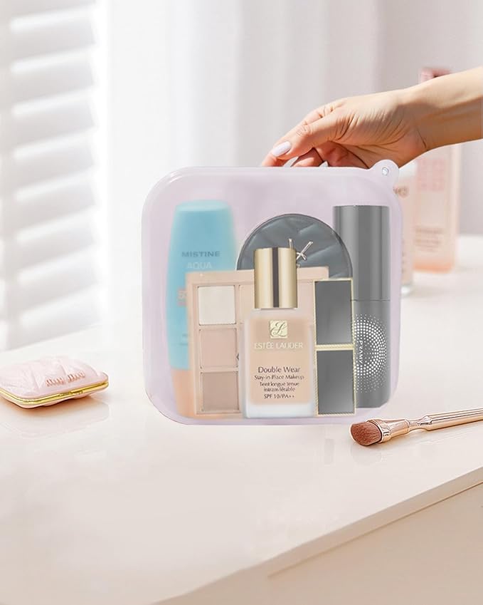 Small Clear Silicone Pouch, Mini Makeup Travel Bag Cute Make up Pouch for Purse Portable Cosmetic Case Clear Toiletry Bag for Women Coin Purse Compact Car Bag for Essentials