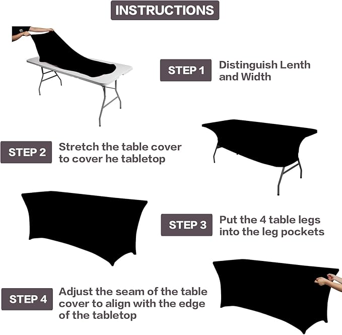 IVAPUPU 8FT Spring Table Cloth for Rectangular Fitted Events Stretch Black Table Covers Washable Cover Spandex Tablecloth Protector for Party, Wedding, Cocktail, Banquet, Festival