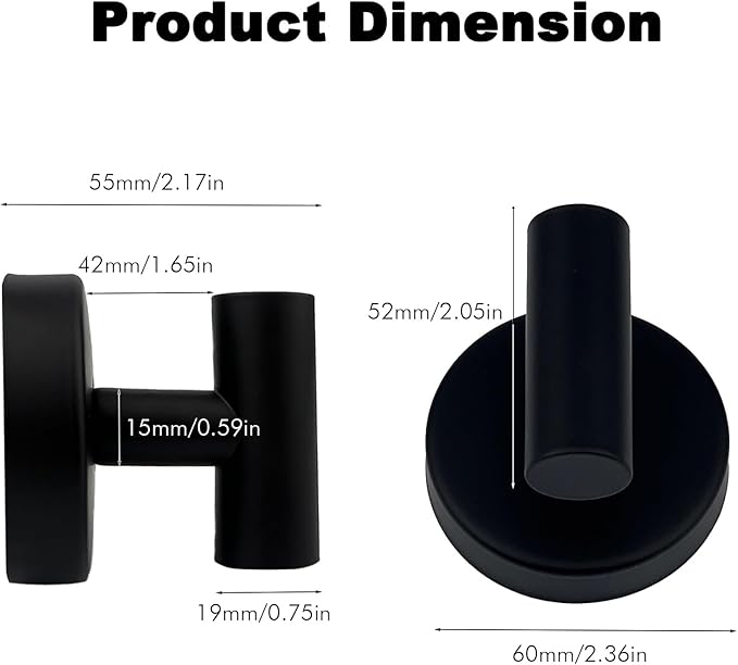 20 PCS Suction Cup Shower Towel Hooks, Wall Mount Robe Holder, Heavy Duty No Drill Wall SUS304 Waterproof Stainless Steel Hooks for Bedroom, Bathroom, Kitchen, Hotel and Office (Matte Black)