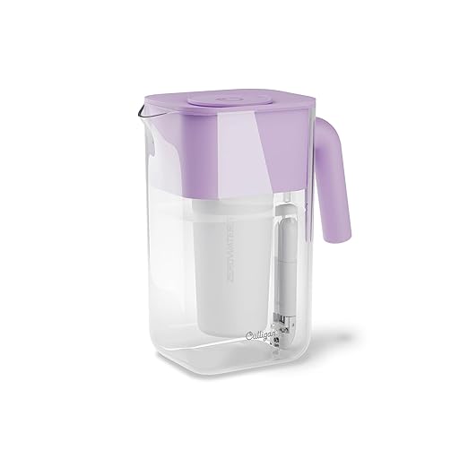 Culligan with ZeroWater Technology 10-Cup Water Filter Pitcher – Includes 5-Stage Advanced Water Filter, IAPMO Certified to Reduce Lead, Total PFAS, Mercury, Fluoride, and Chlorine - Lilac