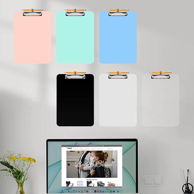Sooez Plastic Clipboard with Pen Holder, [10% Thicker] Clipboards 8.5x11 with Low Profile Clip, Cute Hanging Clipboard, Standard Letter Size A4 for Women Teacher, Office & School Supplies
