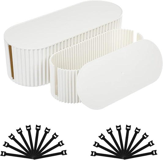 FABROK 2 Pack Cable Management Box, Cord Organizer Box with 20 Cable Ties, Power Strip Storage to Hide Charger Adapter Power Cord Charging Station White (Small+Large)