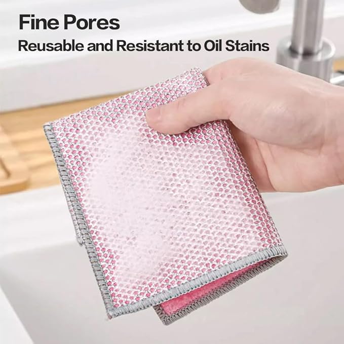 12 Pcs Non Scratch Wire Dishcloth Multipurpose Wire Dishwashing Rag for Wet and Dry Double Layers Reusable Wire Cleaning Cloths with Microfiber Cleaning Cloth, Suitable for Kitchen, Tableware, Stove