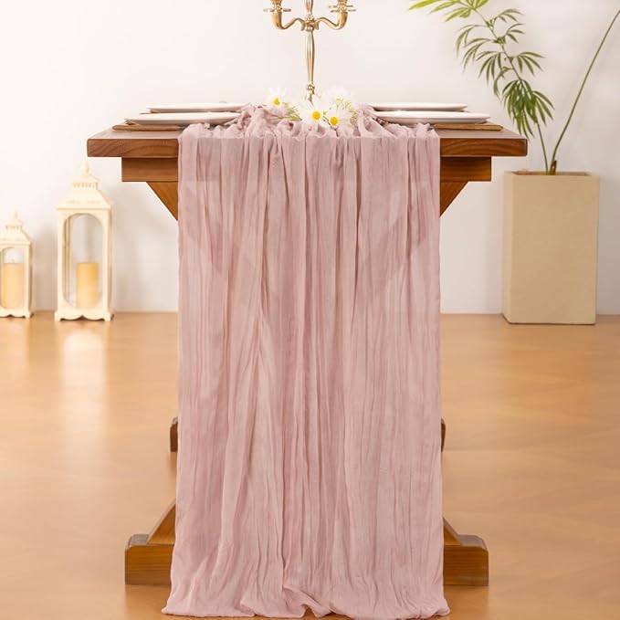 Socomi 6pcs Pink Cheesecloth Table Runner Summer Boho Rustic Gauze Dusty Pink Farmhouse 120 inch 10FT Cheese Cloth Sheer Runner for Wedding Party Baby Shower Birthday Home Decor