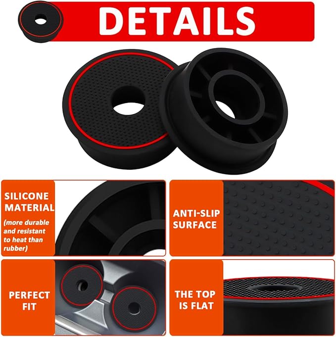 Auovo Cup Holder Spacer Replacement Fit for Subaru Outback Legacy Accessories 2020-2024 Silicone Cup Riser Cup Holder Insert Spacers for Kia Telluride Crosstrek Accord Trax RAV4 (2pcs, Red Trim)