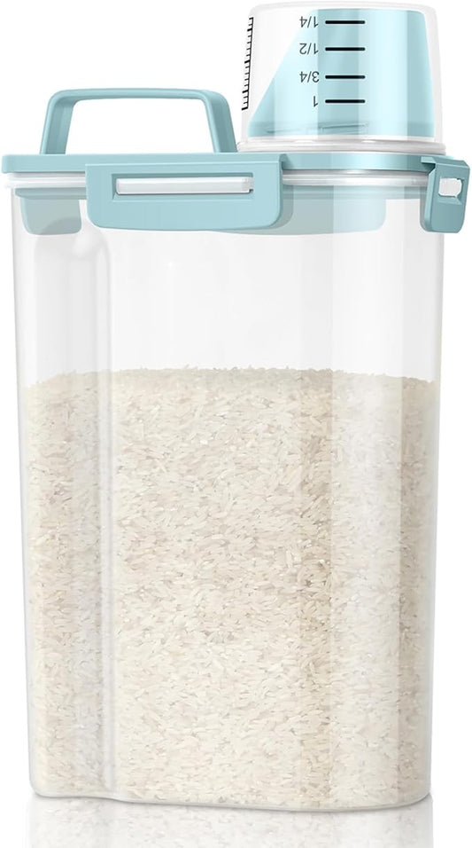 TBMax Rice Storage Container 3-5 Lbs Flour Container Cereal Dispenser with Measuring Cup, Airtight Dry Food Container Bin for Kitchen Pantry Storage Organization
