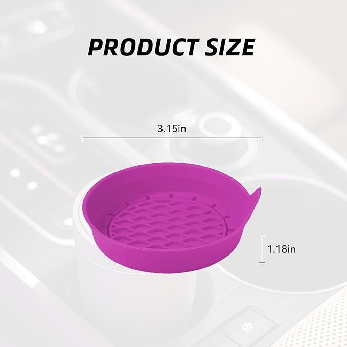 4PCS Car Cup Holder Coaster, Silicone Non-Slip Vehicle Cup Holder Insert Pads, Automotive Interior Insulation Drink Cup Mats Decor Accessories, Universal for SUV, Sedan, Truck (Purple)