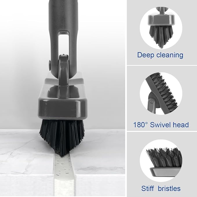 CELOX Heavy Duty Long Handle Scrub Brush, Tile Scrub Brush with Long Handle Stiff Bristles for Cleaning (Gray)