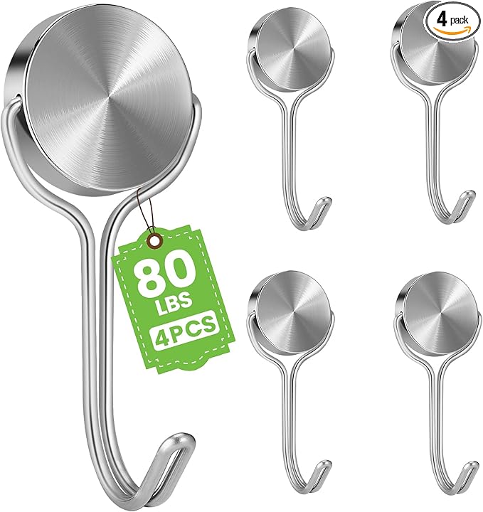 Magnetic Hooks 80LBS Heavy Duty Magnet Hook for Cruise Cabins 2026 Cruise Ship Essentials Strong Swivel Magnets with Hook for Hanging Refrigerator Classroom Home Kitchen Grill 4 Pack-Silver