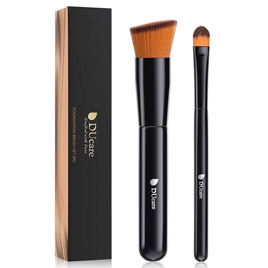 DUcare Foundation Brush and Concealer Brush 2Pcs Contour Bronzer Kabuki Brush for Face Synthetic Liquid Blending Mineral Powder Makeup Tools