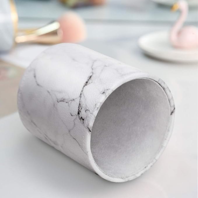 WAVEYU Pen Holder, Cup for Desk Marble Pattern Pencil Holder for Adults Kids Luxury Leather Desk Organizer Makeup Brush Holder for Office, Classroom, Home, Marble