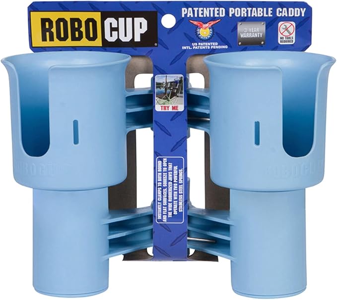 ROBOCUP, Light Blue EZ-Spring, Updated Version, Best Cup Holder for Drinks, Fishing Rod/Pole, Boat, Beach Chair, Golf Cart, Wheelchair, Walker, Drum Sticks, Microphone Stand