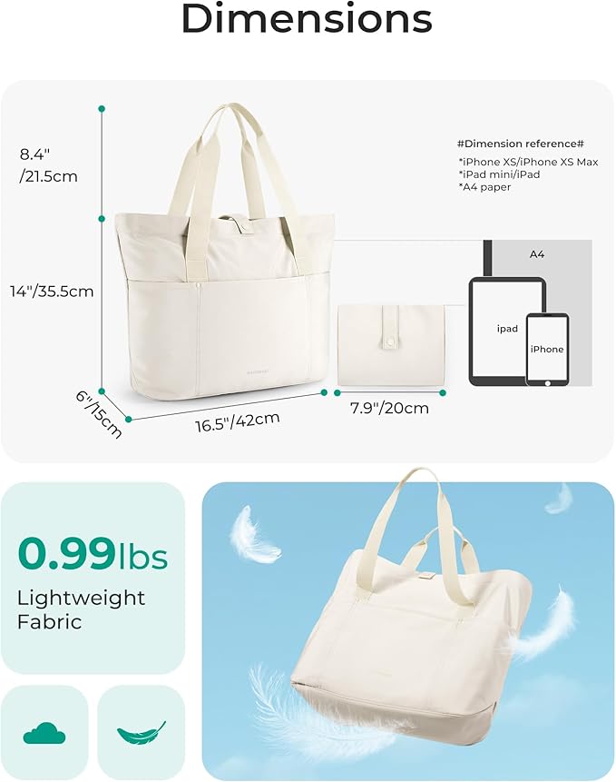BAGSMART Tote Bag for Women, Foldable Tote Bag With Zipper Travel Large Shoulder Bag Handbag for Work-16.5''l X 6''wx 14''h