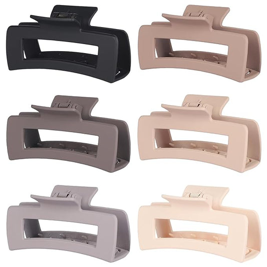 4 Inch Big Hair Claw Clips 6 Pcs Large Claw for Thick Hair Square Hair Clips for Women Rectangle Hair Clips Nonslip Acrylic Banana Jaw Clips Hair Accessories for Girls (Chocolate)
