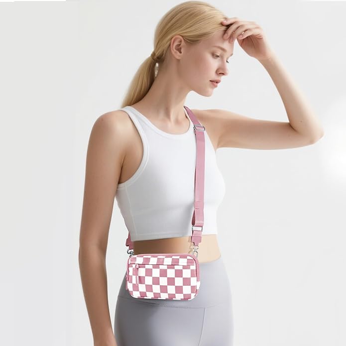 Checkered WristleWallets for Women, RFID Wallet Crossbody with 4 Zippers, Credit Card Holder Cell Phone Organizer
