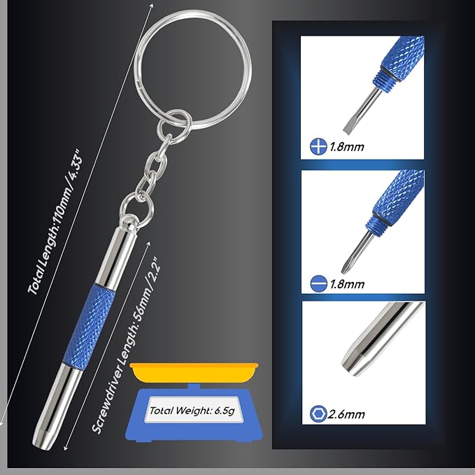Eyeglass Keychain Screwdriver Repair Kit, MINGFIX 3-in-1 Eyeglasses Tightening Tool Set with Small Phillips, Flathead, and Nut Driver Bits for Sunglasses, Eyeglasses, and More
