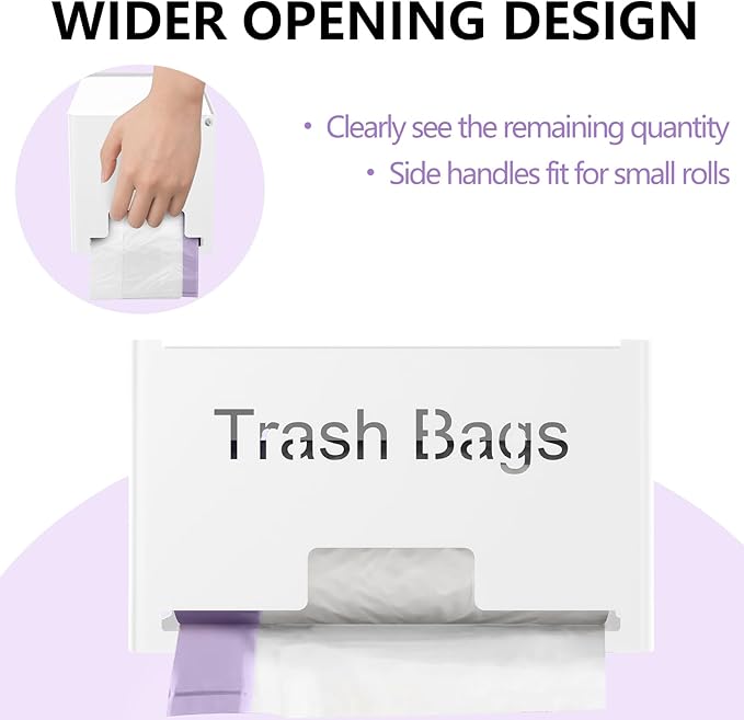 Extra Large Trash Bag Holder Dispenser, Metal Garbage Bag Dispenser Roll Holder, Trash Storage Organizer for Kitchen Laundry Room Under Sink, Wall Mounted or Freestanding, White