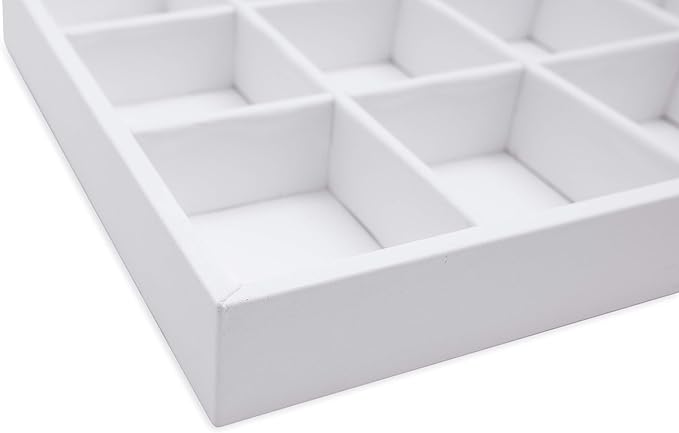 The Display Guys - Stackable Jewelry Tray and Organizer - for Drawers, Dressers, Store Display (18 Compartments, White Leatherette)