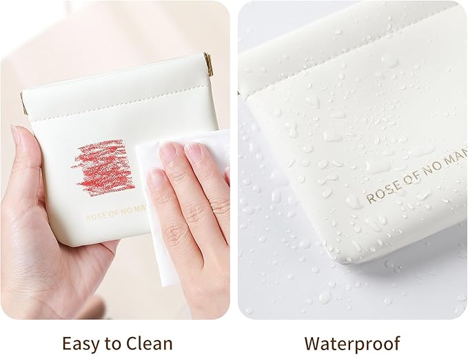 2pcs Small Pouches for Purse, Self-closing Mini Makeup Bag, Organosilicon Super Fiber Leather Coin Purse for Women Travel Pouch Small Cosmetic Bag| Lipstick, Jewelry, Change, Card (Cream)