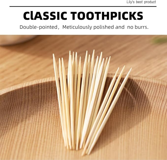 HOPELF Bamboo Toothpicks for Teeth Cleaning, Appetizer, Olive, Barbecue, Fruit, Double-Points Wooden Toothpick.12000 Count