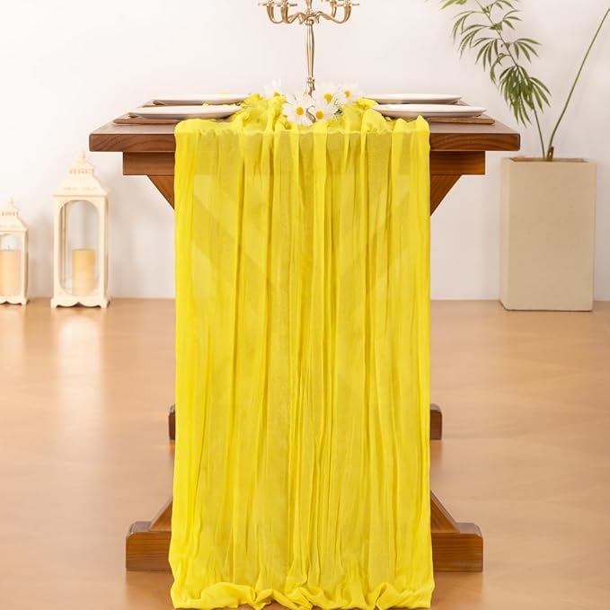 Socomi Yellow Cheesecloth Table Runner Summer Boho Rustic Gauze 120 inch 10FT Cheese Cloth Sheer Runner for Wedding Party Baby Shower Birthday Home Decor