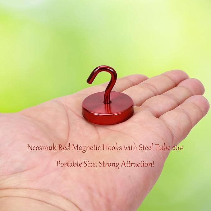 Neosmuk Magnetic Hooks, Cruise Ship Essentials, 100lb+ Heavy Duty Magnetic Hooks for Cruise Cabins, Refrigerator, Grill, Hanging, and Travel | Extra Strong Must-Have Magnet Hook, Red, 5 Pack