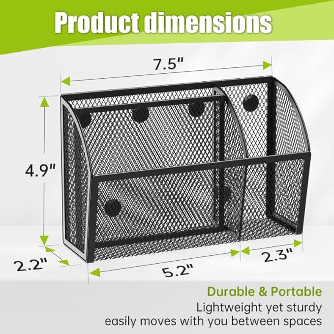 YINGHUA Magnetic Pen Holder for Whiteboard and Refrigerator 3 Compartments Metal Mesh Organizer Space Saving Shelf for Office School Home and Locker - Black