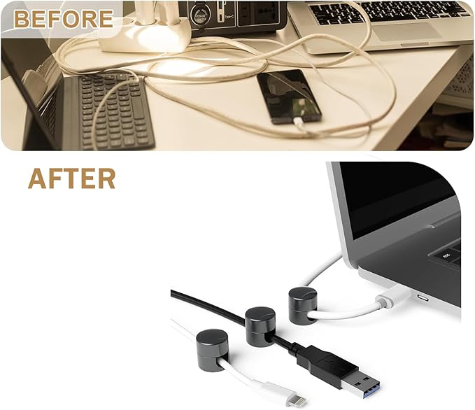 3 Sets Charger Cord Holder, Glossy Black Metal Adhesive Cable Management Clips,Adjustable Cable Anchor Holders,Wire Organizer for Desk, Wall, Home, Office